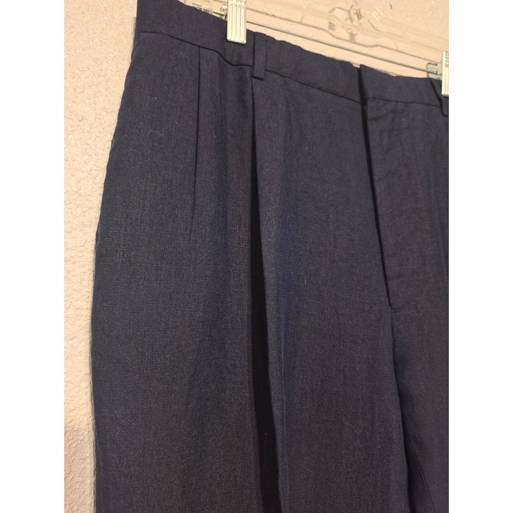 Ralph Lauren Purple Label S 34 Navy Blue Linen Pleated Cuffed Pants Italy LikeNe - Picture 11 of 16
